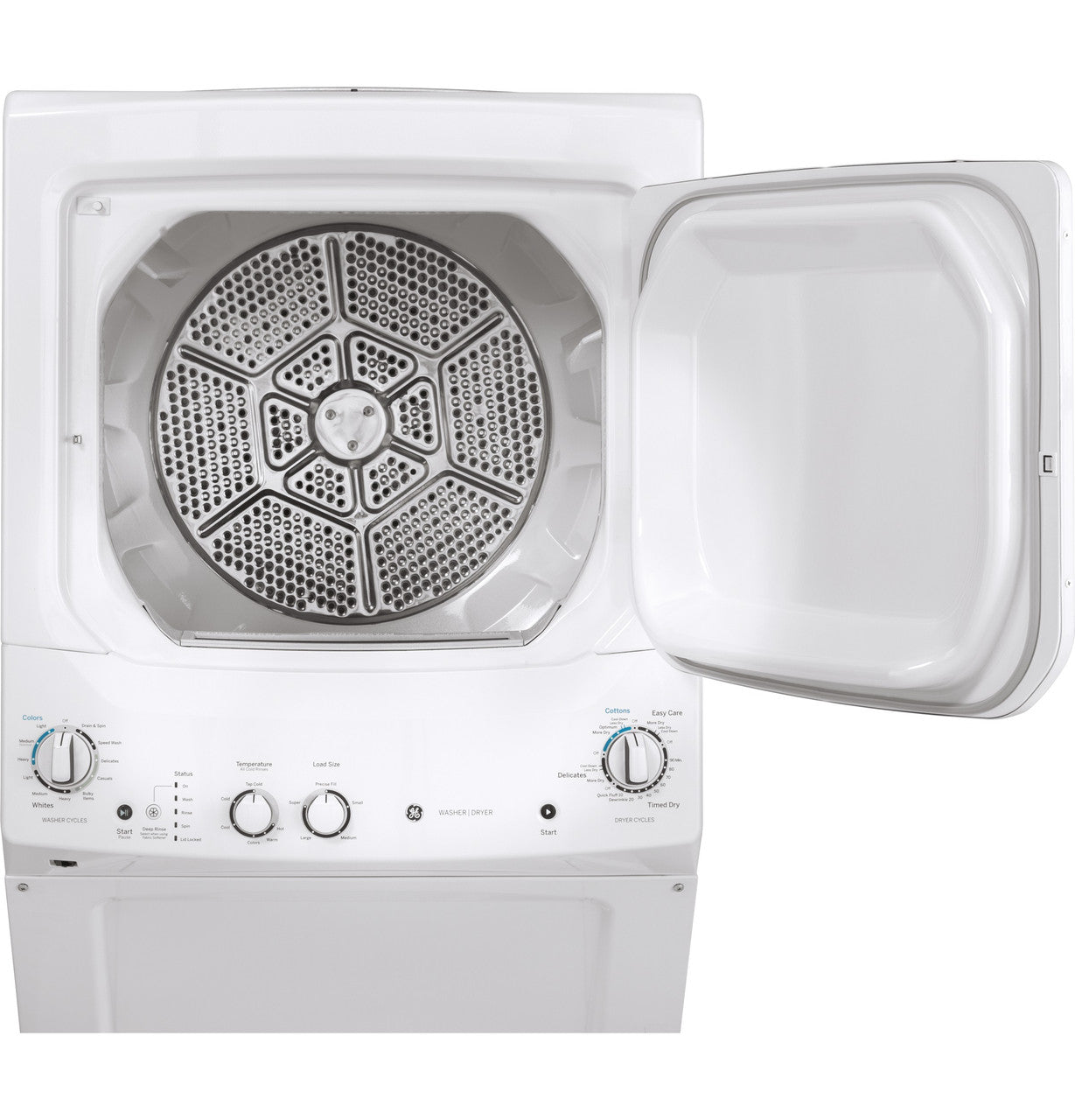 GE 27 in Stacked Washer + Gas Dryer (GUD27GSSMWW)